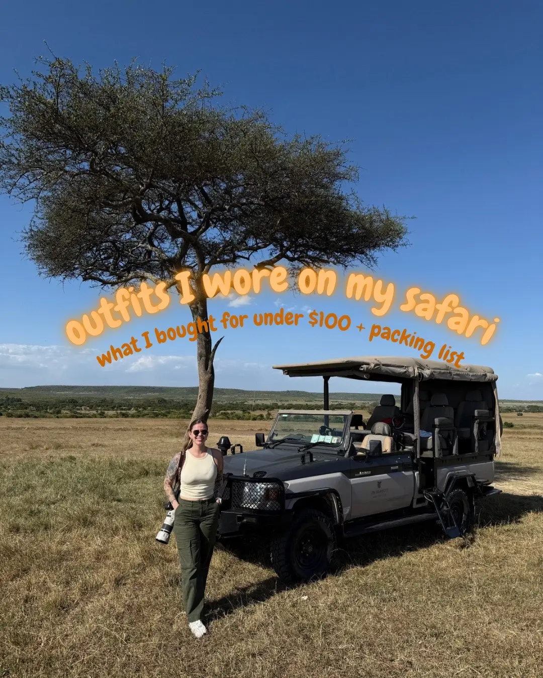 Here’s some affordable basics (under $100) I bought for my safari in Masai Mara for anyone going on safari soon & my full packing list with things I didn’t need & a few things I wish I would have had! There was so much information online when I was researching & you really only need minimal basics. Most important thing is to pack to be comfortable because game drives are LONG (my longest was 6 hours) & can be really hot! #travel #outfitinspo #affordablefashion #safari #safarioutfit #amazonfinds 