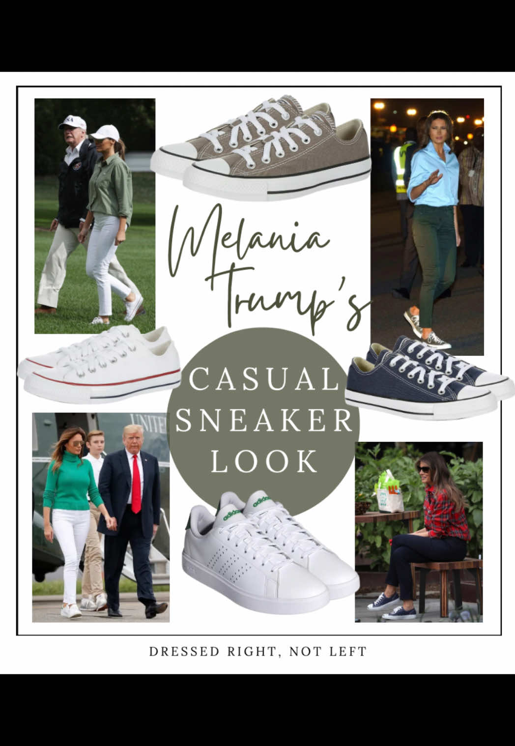 Casual or dressy, she always is dressed impeccably! Shop a roundup of her sneaker looks! #melaniatrumpoutfits #melaniatrump #firstlady #flotus #fashion #casualsneakers #famouspeople 