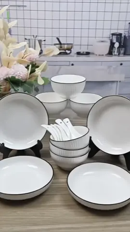 Bộ bát đĩa trắng sọc viền đen 21 chi tiết gốm sứ bát tràng #bobatdia21mon #bobatdiacaocap #bobatdiagomsu #bobatdiabattrang 