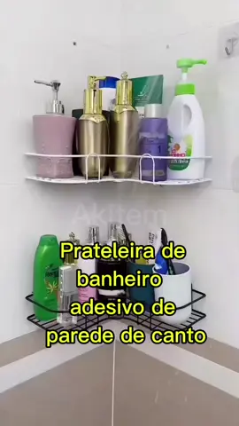 Prateleira de banheiro de adesivo de parede de canto #prateleira #adesivo #capcut #tiktokshop #tiktokshopbrasil #akitem 