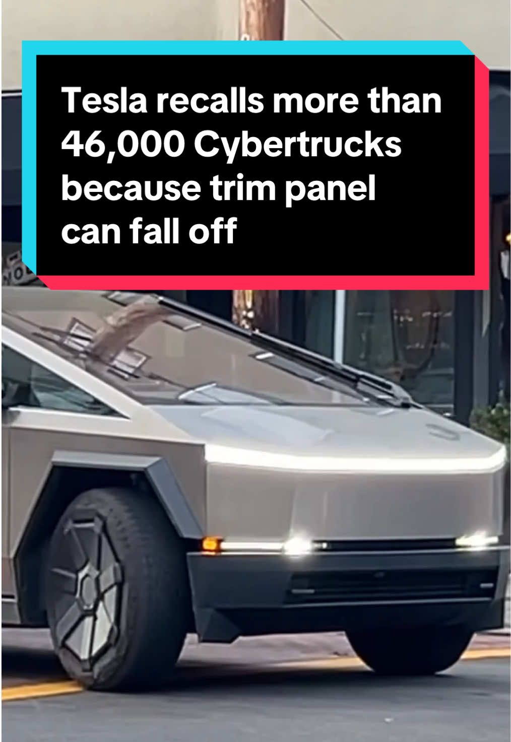 In a regulatory filing this week, the National Highway Traffic Safety Administration said Tesla reported that a stainless-steel exterior trim panel, otherwise known as a “cant rail,” can detach and fall off some of its cybertrucks, posing a risk to other drivers. Drivers may hear a noise inside the car before the rail panel detaches from the vehicle, or possibly see the panel “coming loose or separating from the vehicle,” recall documents state. Find out which Cybertrucks were impacted and how to report and address the issue at the link. #cartok #tesla #cybertruck #carsafety #recall 