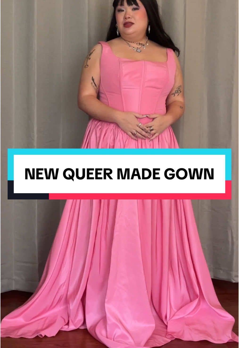 Made this gown for my collection and titled it “Celestial Rose” don’t you think it matches 💝 #queerartist #dressmaker #nonbinaryfashion #queertiktok #femmetok #queerfem #transfem #queertok 