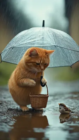 やさしい猫とスズメのお話 #猫 #すずめ #ai #animation 