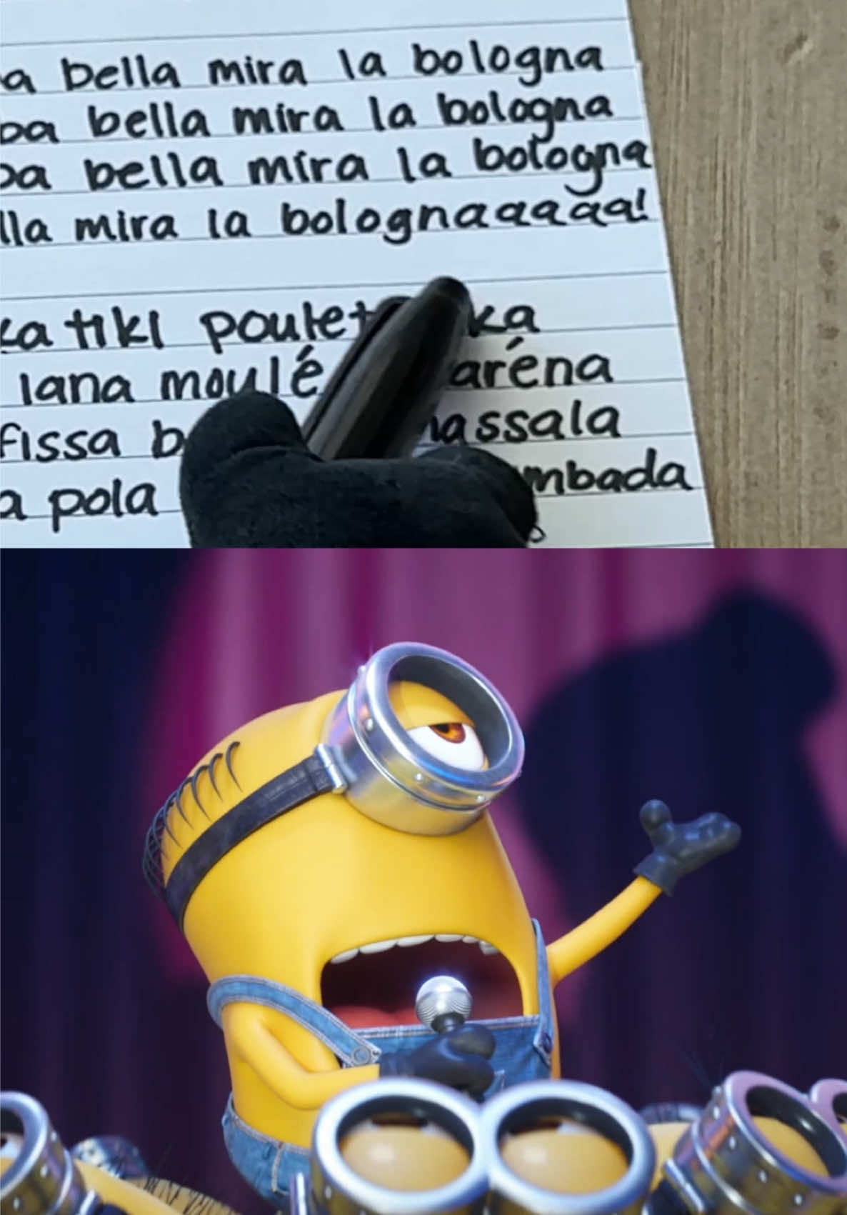 pssst we’re passing you this note #minions #despicableme #writing #writethelyrics #writealong #handwriting #papamamalocapipa