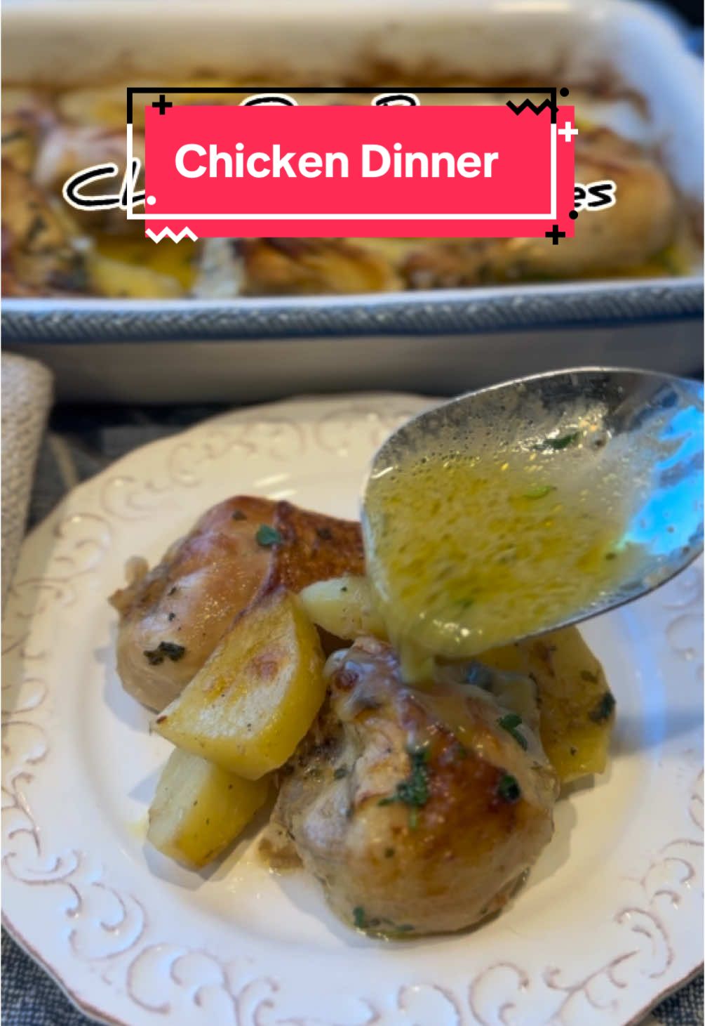 #creatorsearchinsights  Ingredients below and full recipe is on my website www.miciamammas.com One Pan Chicken & Potatoes Ingredients (Serves 4)  Marinade 3 lbs. Chicken, I used breasts (on the bone cut in ½) and drumsticks ⅓ Cup Olive Oil ½ Cup Lemon Juice ¾ tsp. Salt ⅛ tsp.  Red Pepper Flakes 2 tbsp. Honey Dijon Mustard Potatoes 2.5 lbs. Potatoes, cut into wedges ¼ Cup Olive Oil ½ tsp. Salt ½ tsp. Italian Spice Blend, I use Teresa’s Tuscan Spice 2 tbsp. Fresh Chopped Parsley #chickenrecipe #easydinner #onepanmeal #familydinner #healthyrecipes 