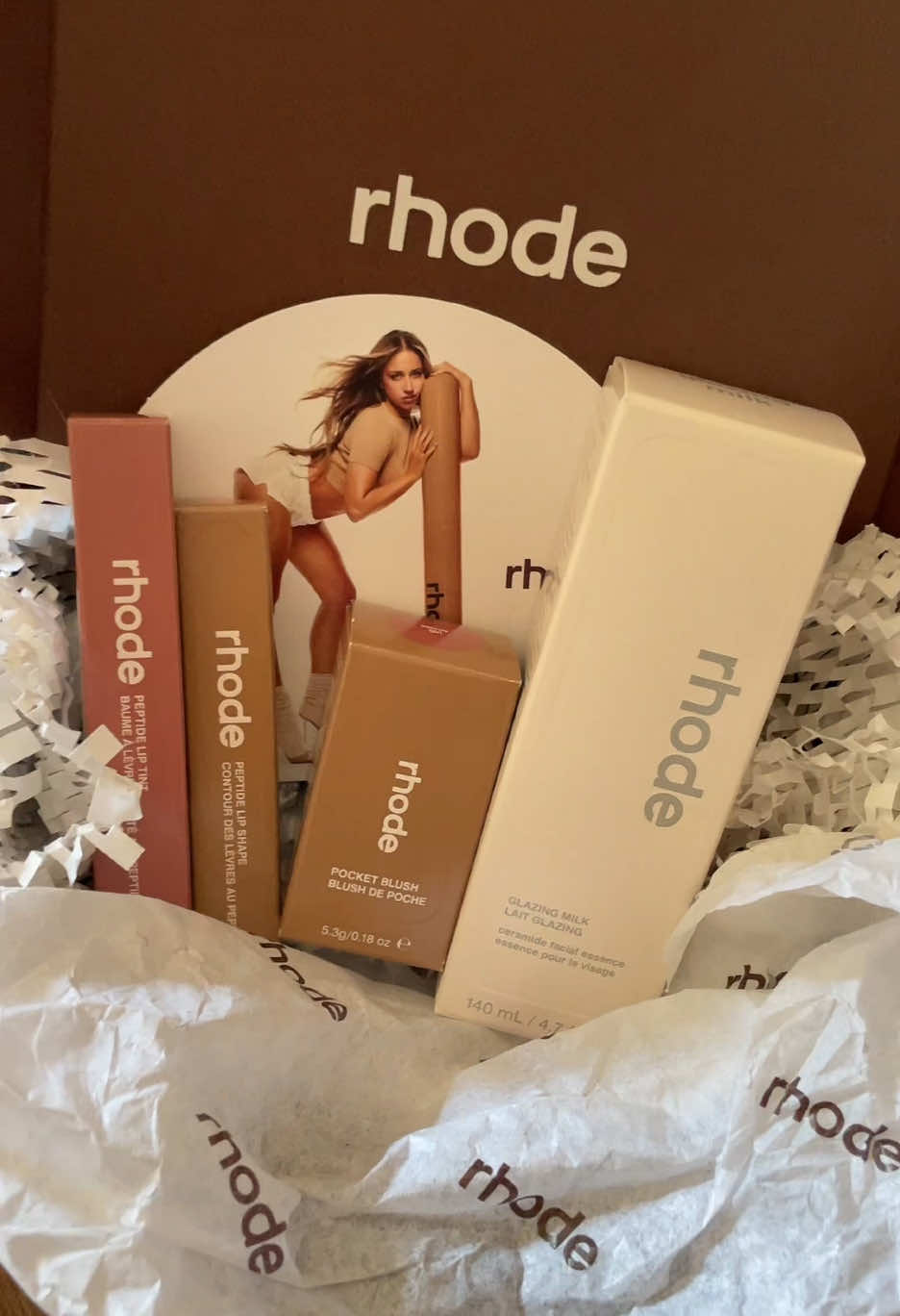 @rhode skin unboxing! 📦 Glazing Milk  Peptide Lip Tint “Toast” Peptide Lip Shape “Lift” Pocket Blush “Sleepy Girl”  #rhode #rhodeskincare #rhodeglazingmilk #rhodeunboxing #rhodeliptint #rhodelipshapes #rhodeblush