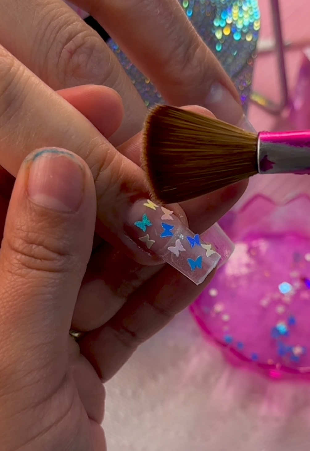 Butterfly Nail Set 🦋 (Disclaimer client came with dry irritated cuticles )  #fyp #springnails #butterflynails #sanantonionailtech 