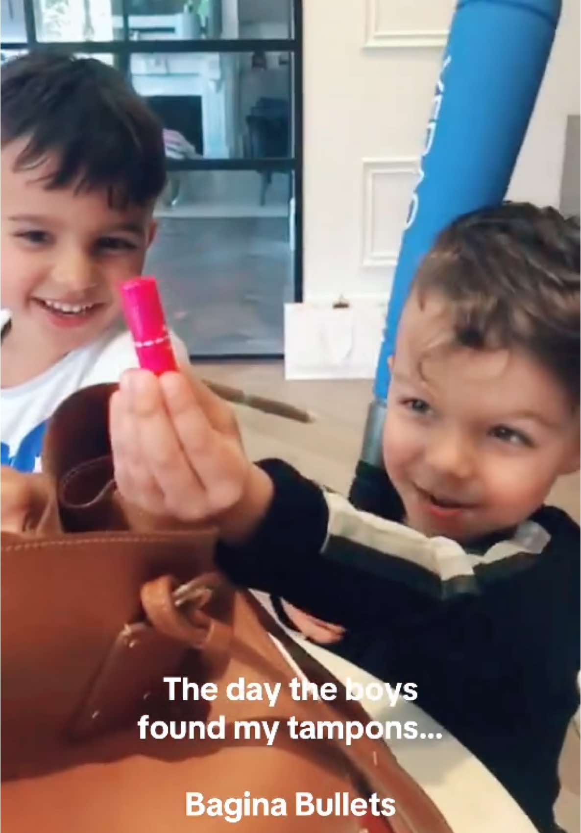 At my desk and the boys came running in…with batons and Bagina bullets. #funnykidsoftiktok @Libra new name for tampons? 