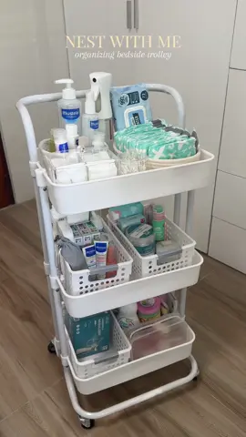 setting up baby’s bedside trolley 🧺☁️ #nestwithme #nesting #girlmom #motherhood #organize #fyp  @Mustela Philippines @Tiny Buds Baby Naturals @Rascals @Nursery Van 
