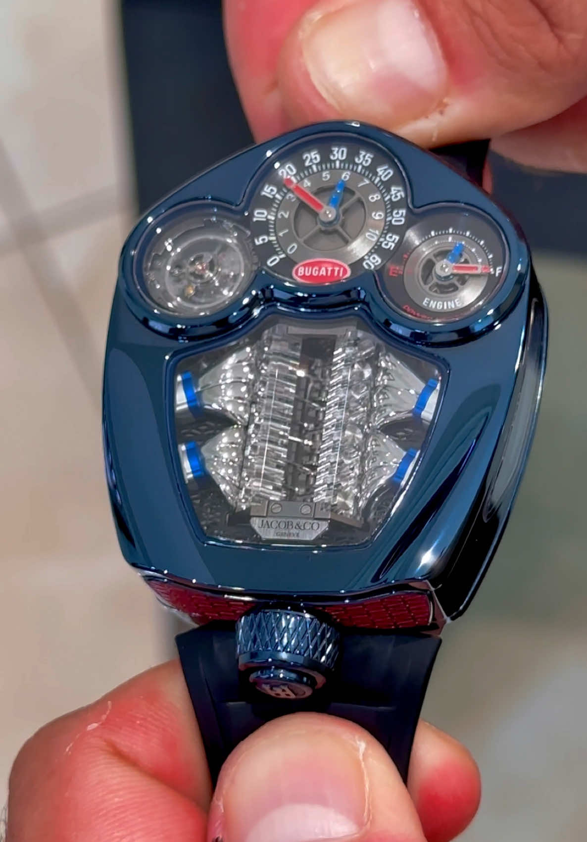 The Bugatti Tourbillon is where high-end watchmaking meets automotive excellence. The $4M hypercar takes inspiration from Swiss craftsmanship, while the exclusive jacobandco x Bugatti timepiece mirrors its precision with a V16 engine block automation, a 30s double-pace flying tourbillon, and retrograde RPM-style hours. A masterpiece on both wrist and road.  • 📸 vertigo1983 #RichardMille #geneva #fpjourne #Lifestyle #watch #horology #ulyssenardin #hautehorlogerie #vertigo1983 #jacobandco #audemarspiguet #omega #patekphilippe #rolex #bovet #bulgari #panerai #breguet #greubelforsey #hublot #tagheuer
