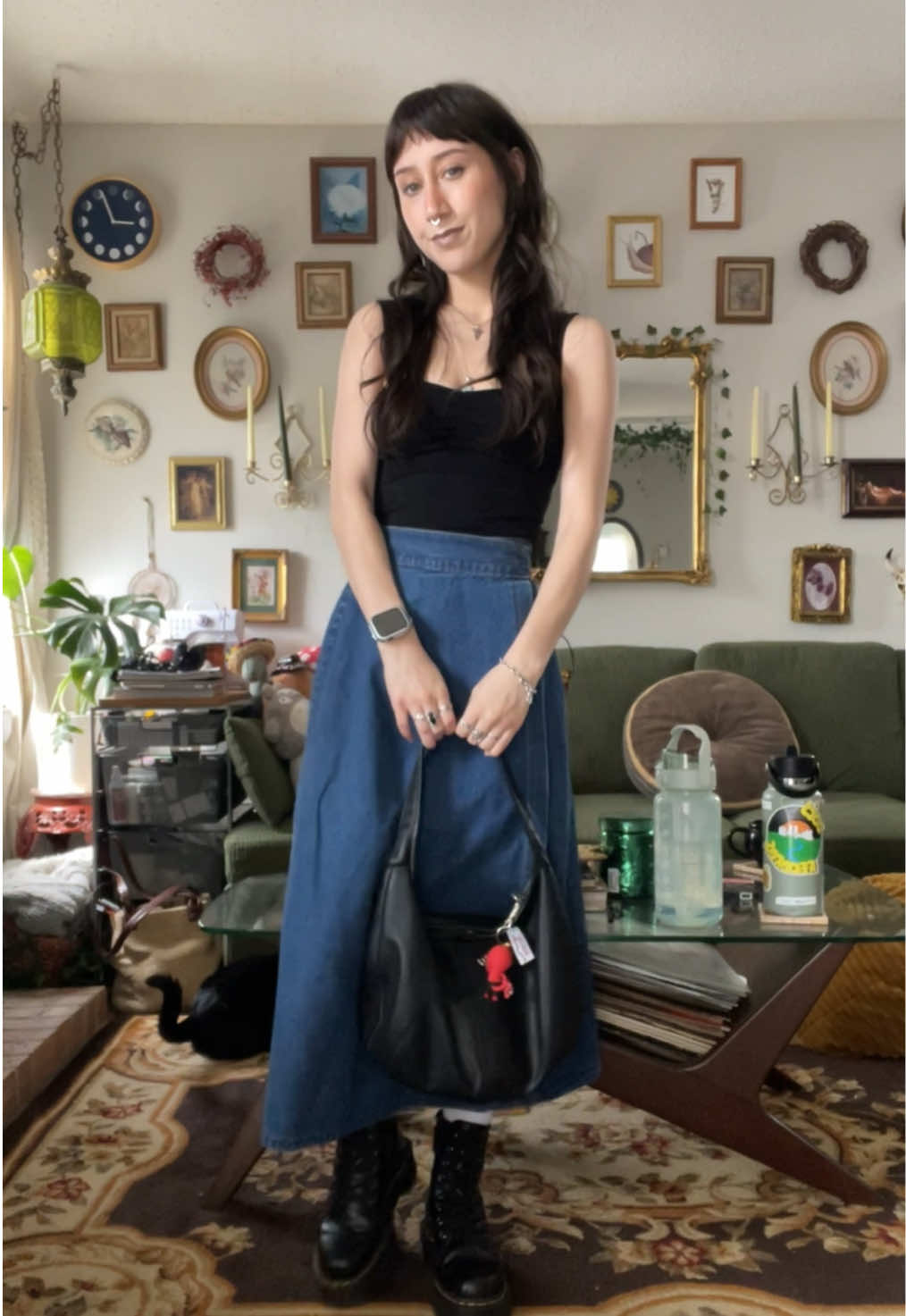 finally got to put to use the denim wrap skirt i thrifted recently and im sooo in love 🤍 #ootdfashion #OOTD #ootdinspo #thrifted #thifting #secondhand #alt #alternative 