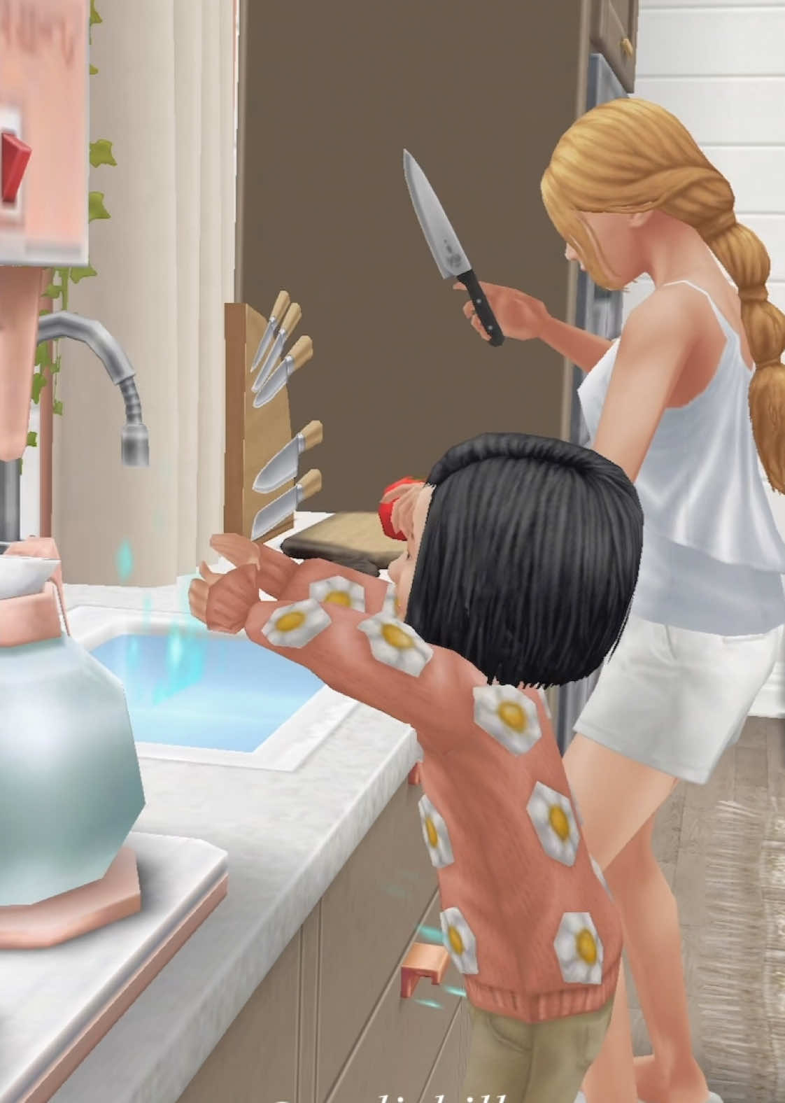 🥕| a bixinha só quer ficar perto da mãe ( amelie corta os legumes numa delicadeza né 😍 )  Tags: #thesims #thesimsfreeplay #foryou #baby 