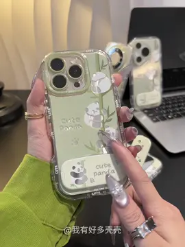 Beautiful fresh green bamboo  panda stand phone case, the stand can also be opened to look at the mirror#iphone #cellphonecase #iphone16 #iphone15 #ipone14promax #lpone13pro_max 