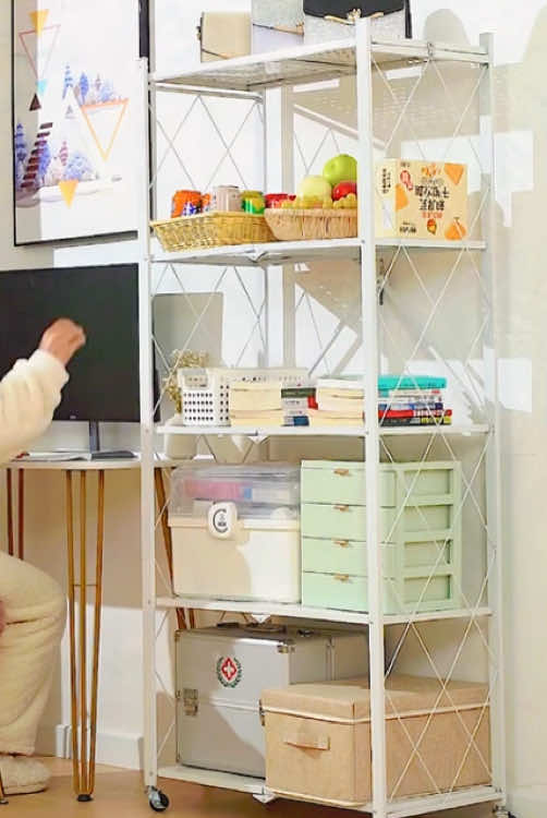 Folding shelves Multi-layer household stainless steel mobile #free installation folding kitchen shelves #storage #folding storage cabinet     