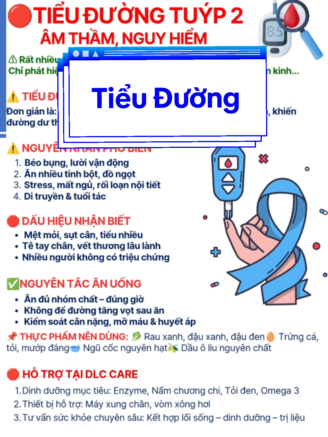 Tiểu đường tuýp 2 – âm thầm nhưng tàn phá khủng khiếp!” Nguyên nhân, biến chứng, phòng ngừa, dinh dưỡng, hỗ trợ điều trị bệnh tiểu đường. #tieuduongtuyp2 #benhtieuduong #duongmau #suckhoechudong #dlccare #anlanh #songkhoe #tuvan_suckhoe #dinhduong 