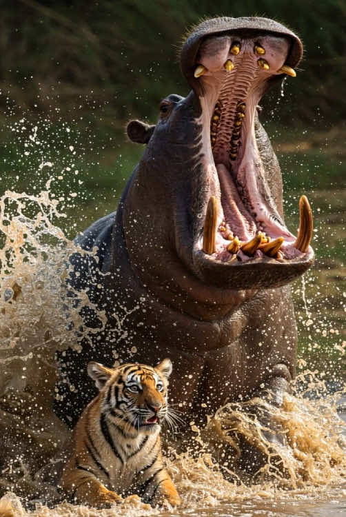 Humans always help animals #animal #tiger #hippopotamus #rescue 