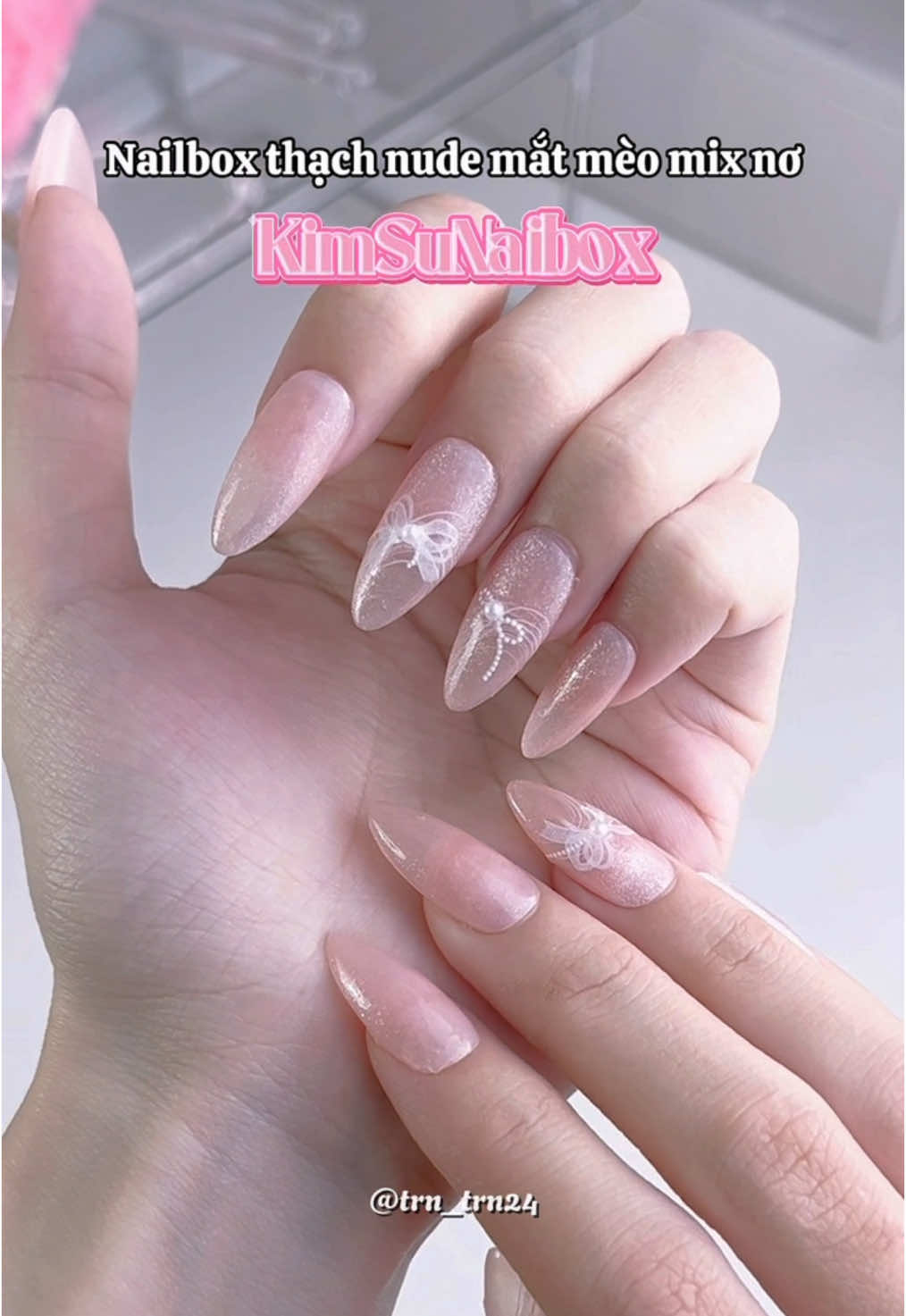 Nailbox thạch nude mắt mèo mix nơ siu xinh✨@KimSuNailbox #nailboxthietke #nailboxnhakim #kimsunailbox #nailbox #tiemnailnhakim #nailthach #trn_trn24 