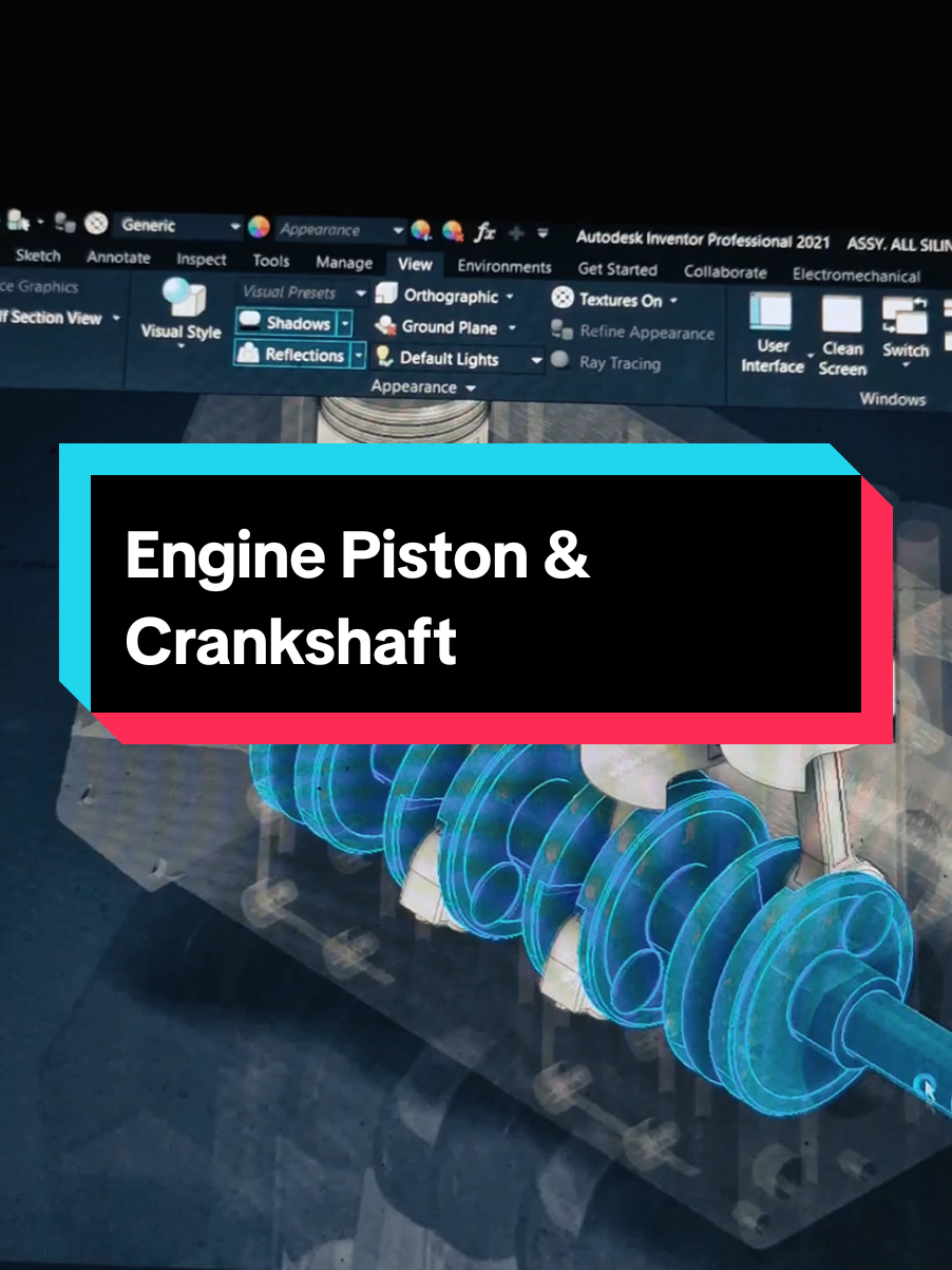 Engine pistons and crankshaft assembly ⚡️ #mechanical #inventor #3dcad #fyp #teknikmesin #mechanicalengineering #piston #mechanicaldesign 