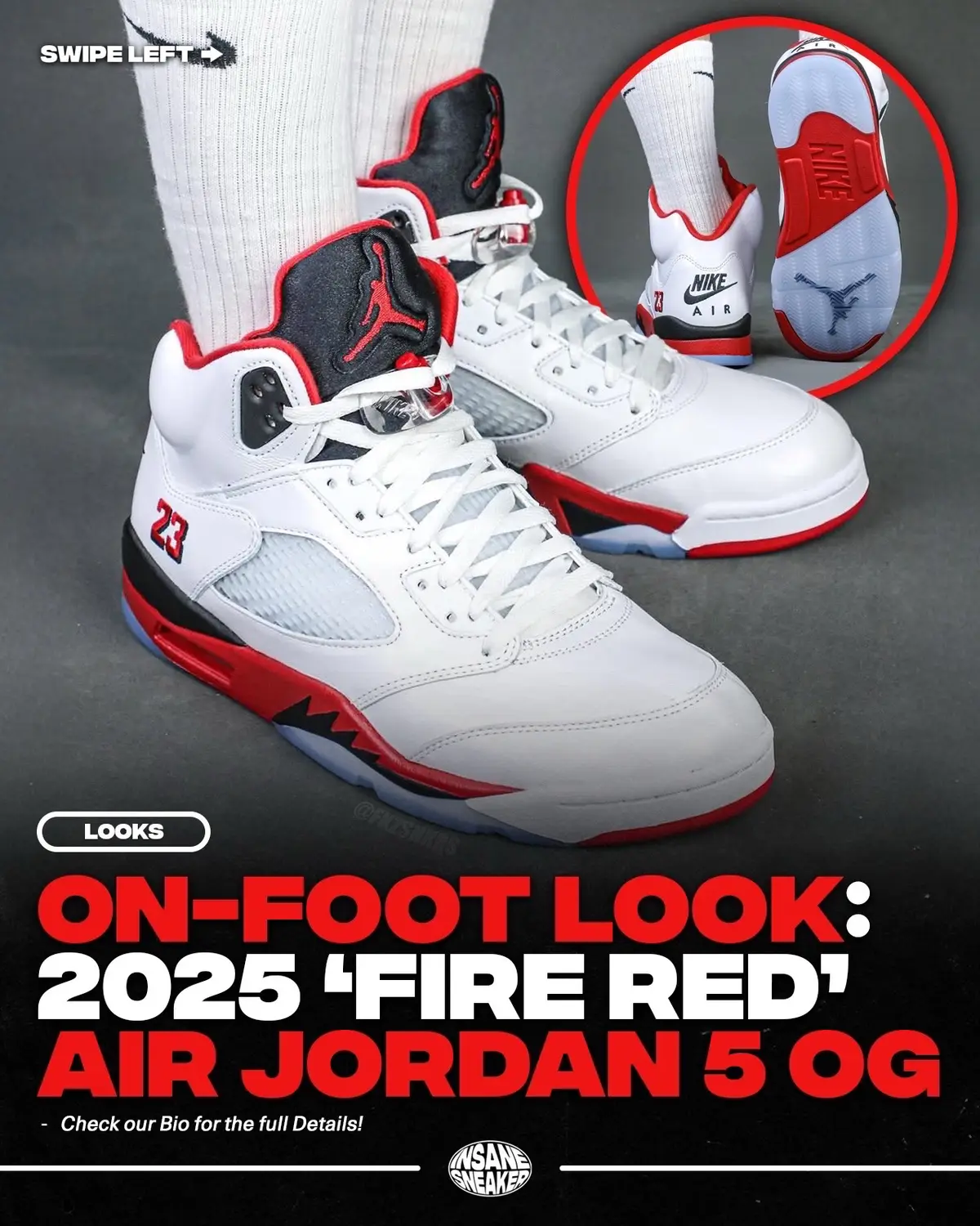 On-Foot Look at the 2025 Air Jordan 5 Fire Red 