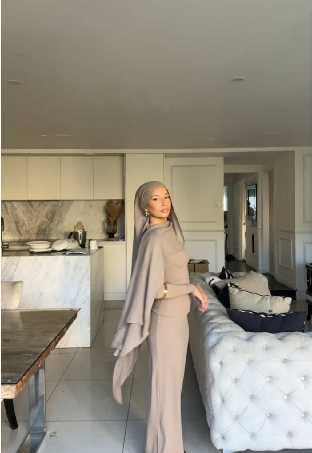 Outfit from @barebasicsofficial  … still haven’t found my Eid fit though 😭 #OOTD #skimsdupe #barebasicsofficial #hijabi #eid2025 