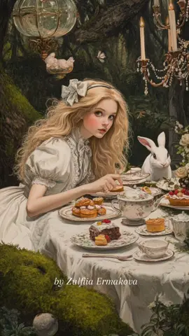 Alice and tea time ☕️🎂🍰@Kling AI #dream #klingaicpp #fantasy #zulfiiaermakova #aliceinwonderland #alice #oil 