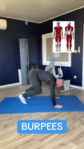 Idée d’exercices pour créer des routines d’entraînement! Les burpees un exercice ultra complet qui permet de travailler tout le corps et beaucoup de groupes musculaires. Il va aussi te permettre de renforcer ton cardio. #homeworkout #renforcementmusculaire #gymroutine #burpees #beginnerworkout #cardioworkout 