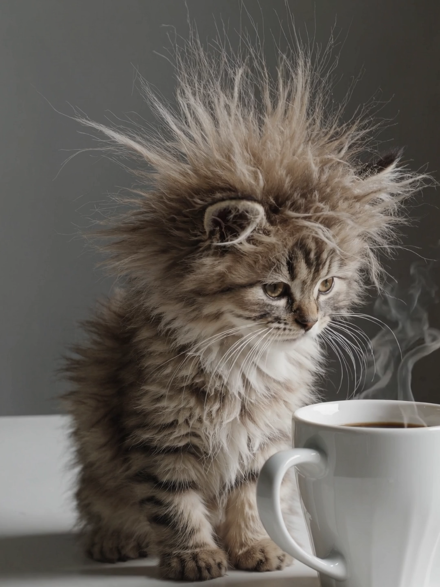 I Need This Coffee ☕️😳 #Fyp #Viral #Fluffy #KittenLove #MorningMood #CoffeeFirst #BadHairDay #TooCute #CatsofTikTok  #greykitten , #cutekittens , #kittenlove , #catsoftiktok , #fyp #creatorsearchinsights 