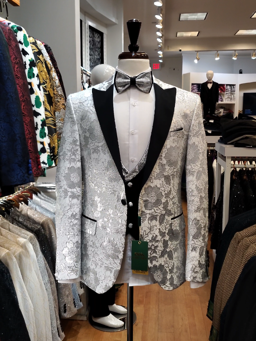 Silver Suit, Rose Pattern #chic #elegance #suits #chicmen #tuxedo 