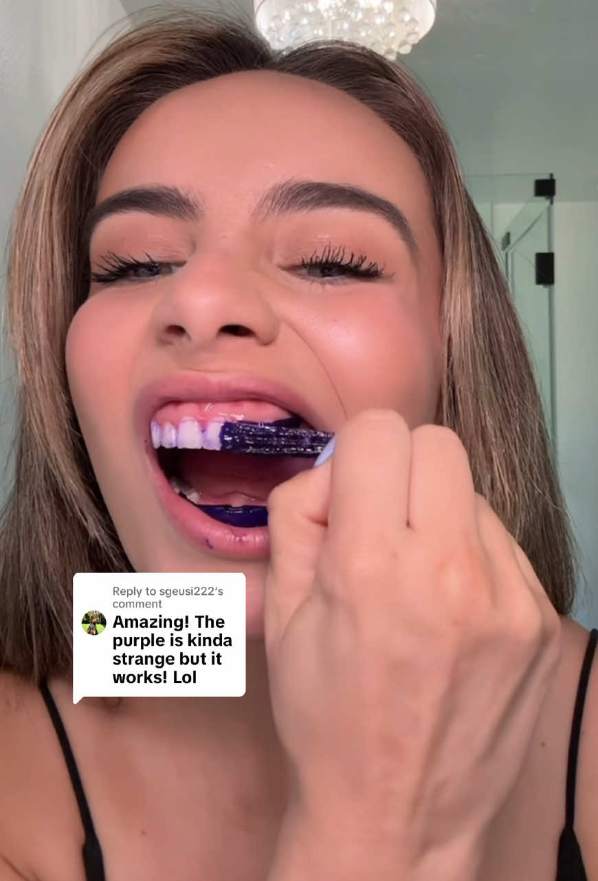 Replying to @sgeusi222 purple cancels out yellow yall  @purelywhitedeluxe #purelywhitedeluxe #teethwhitening #purplestrips #teeth #teethtok 