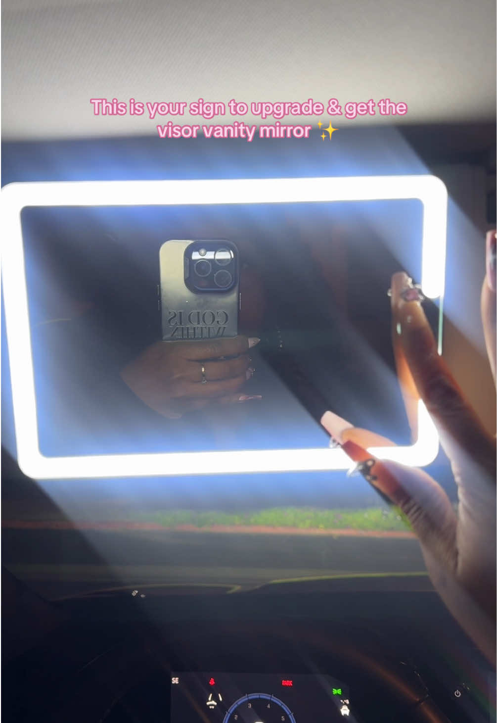 I’m literally just a girl 🌸🥰 #caraccessories #carvanitymirror #cargrwm #carmirror #lightupmirror #carmusthaves #car #vanitymirror #springglowup #spotlightfinds #tiktokshopspringglowp   