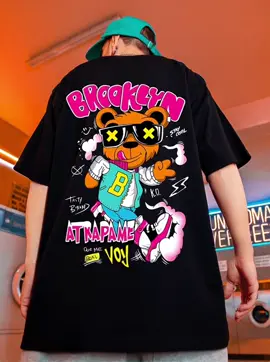 2025 short-sleeved T-shirt, trendy bear print, same style for men and women