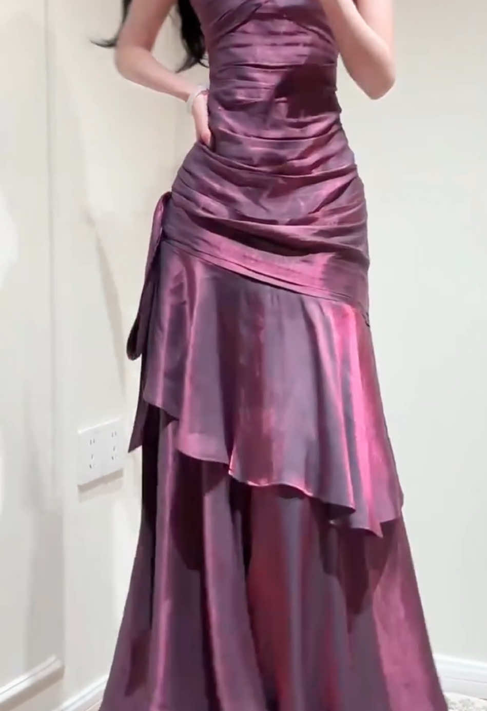 dark mauve 💜 #dressoutfit #dress #girlsoutfit #dressy #cocktaildress #elegance #eveningdress #weddingguestdress #promdress #timelessfashion #maxidress #flaredress 