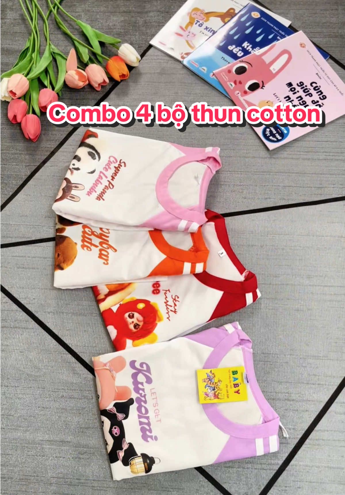 Combo 4 bộ đồ in hình dễ thương cho bé gái , size từ 8kg đến 50kg #quanaotreem #bobegai #dobochobe #dobegai #doxinhbegai #bothuncottonbegai #doxinhchobe #thoitrangtreem #bobabythreechobe #xuhuong #viral 