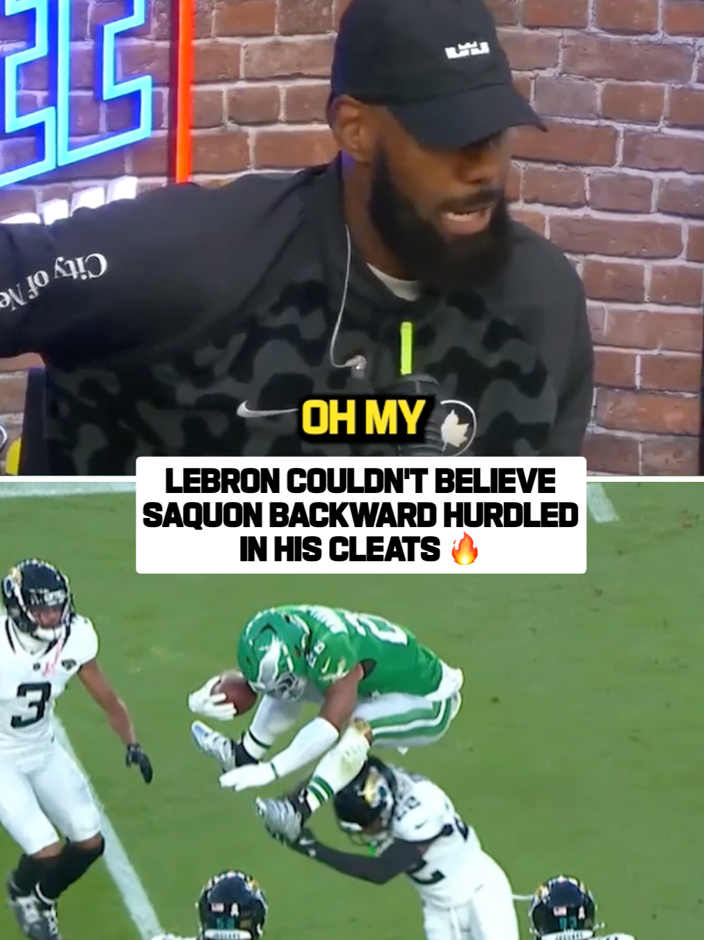 we couldn't believe it either, bron 🙂‍↕️ #lebronjames #saquonbarkley #philadelphia #eagles #nfl (via @patmcafeeshowofficial)
