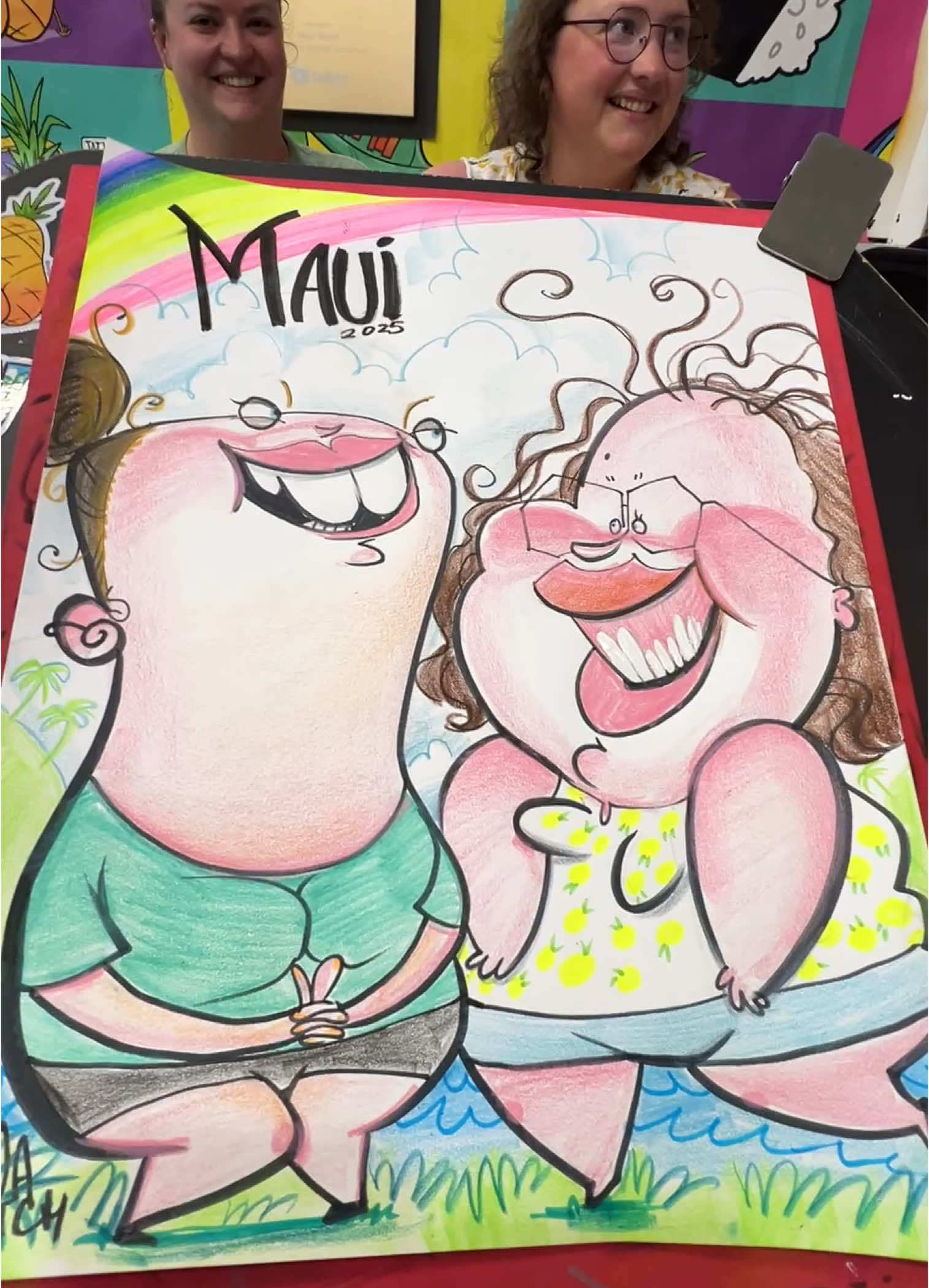These ladies were a blast to draw!! Had the most contagious laughs 😂😂 #subtleforshadowing #trending #caricatures #funny #reaction #fyp 