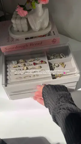 Messy jewelry? We don’t know her. This 3-drawer organizer keeps your rings, bracelets, and bling looking luxe and tangle-free. ✨ Basically, your jewelry just got a VIP suite. #jewelrystoragebox #jewelrystorage #jewelrybox #fyp #viral #trending 