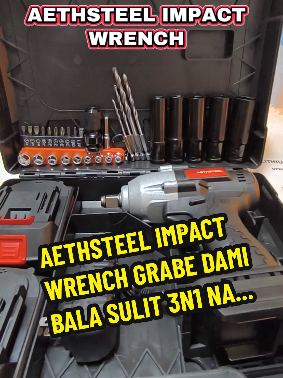AETHSTEEL CORDLESS IMPACT WRENCH GRABE DAMI KASAMA INCLUSION 5PCS DEEP SOCKET 4PCS DRILL BIT 10LCS 1/4 SOCKET FLEXIBLE EXTENSION SCREW BIT #impact #aethsteel #powertools 