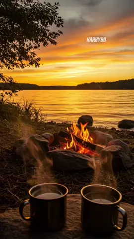 ✨ Cozy Campfire Vibes by the Lake! 🌅🔥 Imagine sipping hot coffee by a glowing campfire, watching the sunset reflect on a peaceful lake. 🌲☕ The perfect escape into nature’s beauty! 🌿🌄 If you could teleport here right now, who would you bring with you? 🤔🌍 #SunsetVibes #CampfireNights #NatureLover #WildernessEscape #CoffeeByTheLake #CozyMoments #OutdoorAdventure #ScenicView #PeacefulGetaway #GoldenHourGlow 