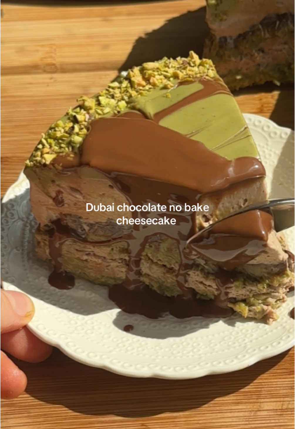 Dubai chocolate no bake cheesecake -No bake / no gelatin.  FREE recipe: 🔗 https://archersfood.com/no-bake-dubai-chocolate-cheesecake/  linked in our bio Find all our recipes on archersfood.com link in bio or search on Google.  #recipes #dubaichocolate #creatorinsights #food #EasyRecipes #dessert #FoodTok #pistachiodessert #dubaichocolatedessert