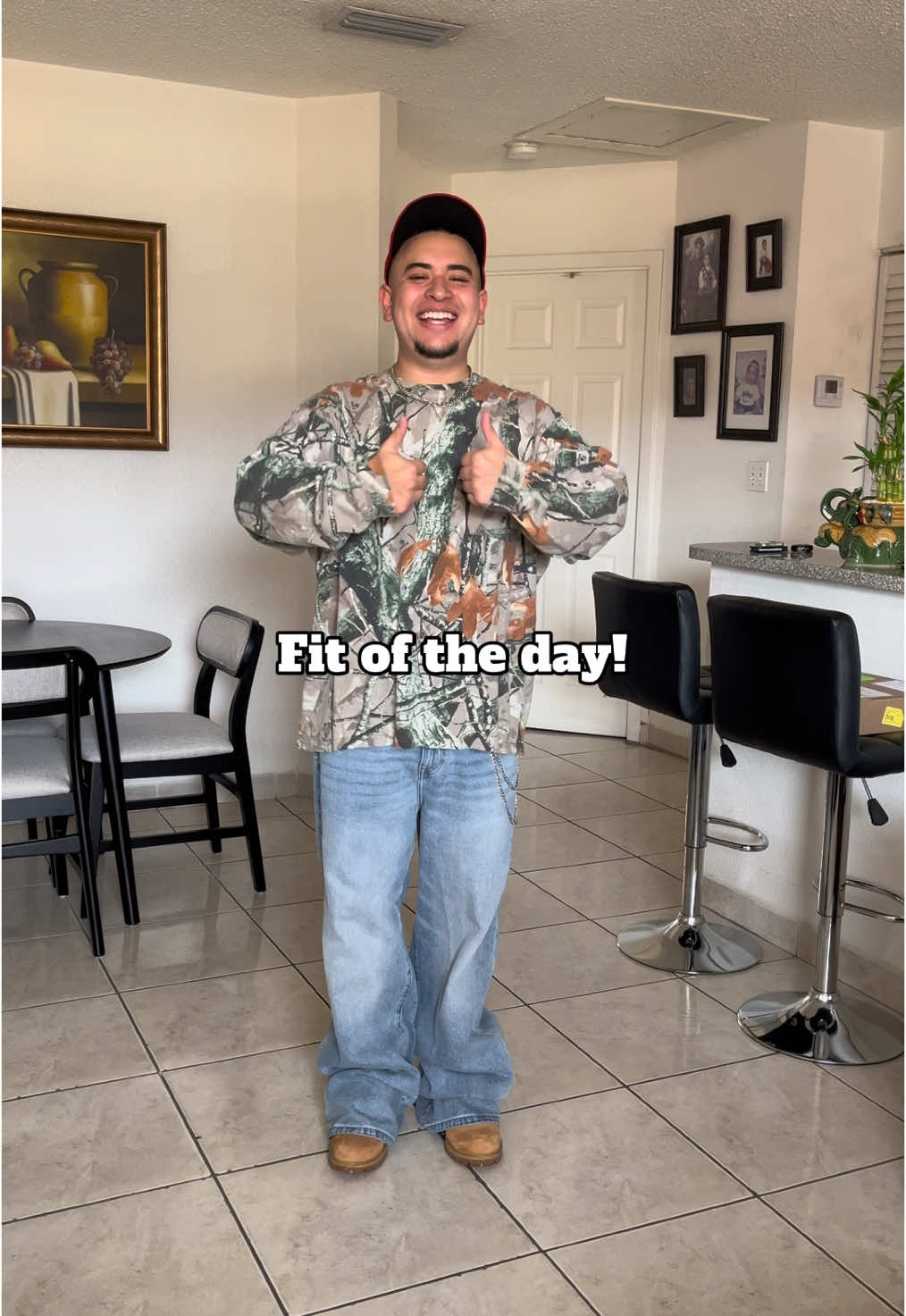 Todays fit of the day is a clean one! Camo is in my spring rotation, but i can admit the proportions arent the best. #timberlandboots #streetwearoutfits #mensfashion #baggyjeans #outfitoftheday #springoutfit 