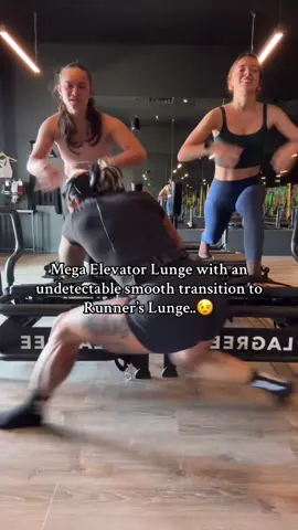 Transition was so smooth they don’t even know how they they ended up in a runners lunge.. @Lagree Fitness @Power Core Studio @Erin Coughlin #Fitness #fyp #workout #megaformer 