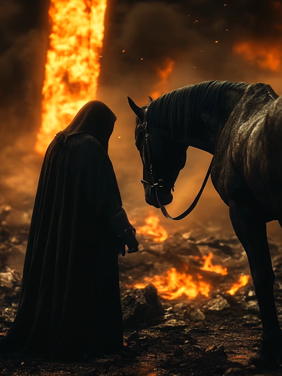 The knight of fire is ready. 🔥 #livewallpaper #cinematic #fantasy #movie #story #sauron #thelordoftherings #nazgul #morgoth #riding #horseman #knight 