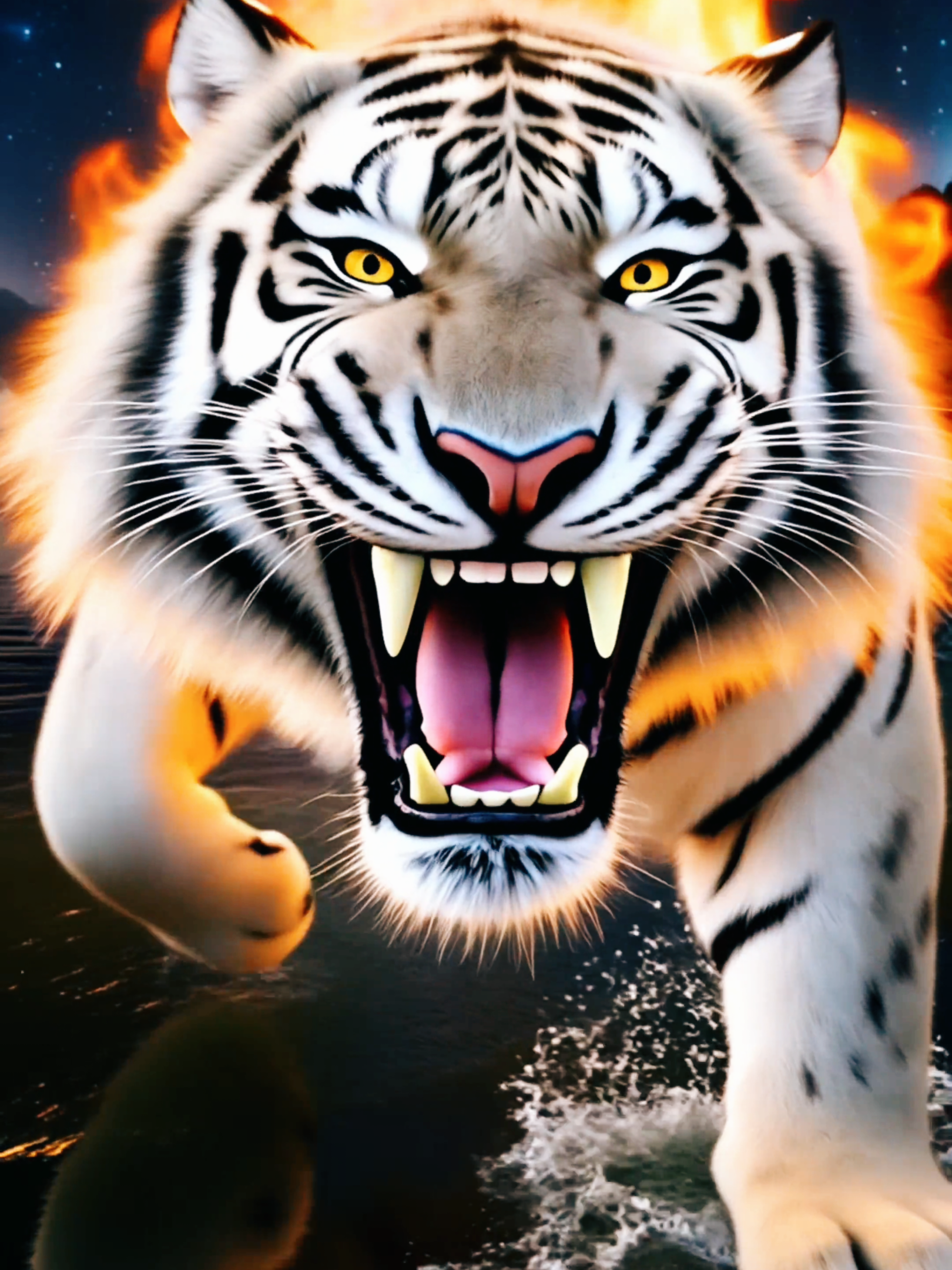 🌠🦁This 4k Live Wallpaper unleashes the raw power of a blazing white tiger leaping through the night under a glowing full moon. The perfect fusion of fire and elegance turns your phone screen into an epic battlefield of cosmic energy and primal strength!🦁🌠 #creatorsearchinsights #livewallpaper #4klivewallpaper #tiger #nature #attack #adrenaline #power #fantasyart #fyp #fyi 