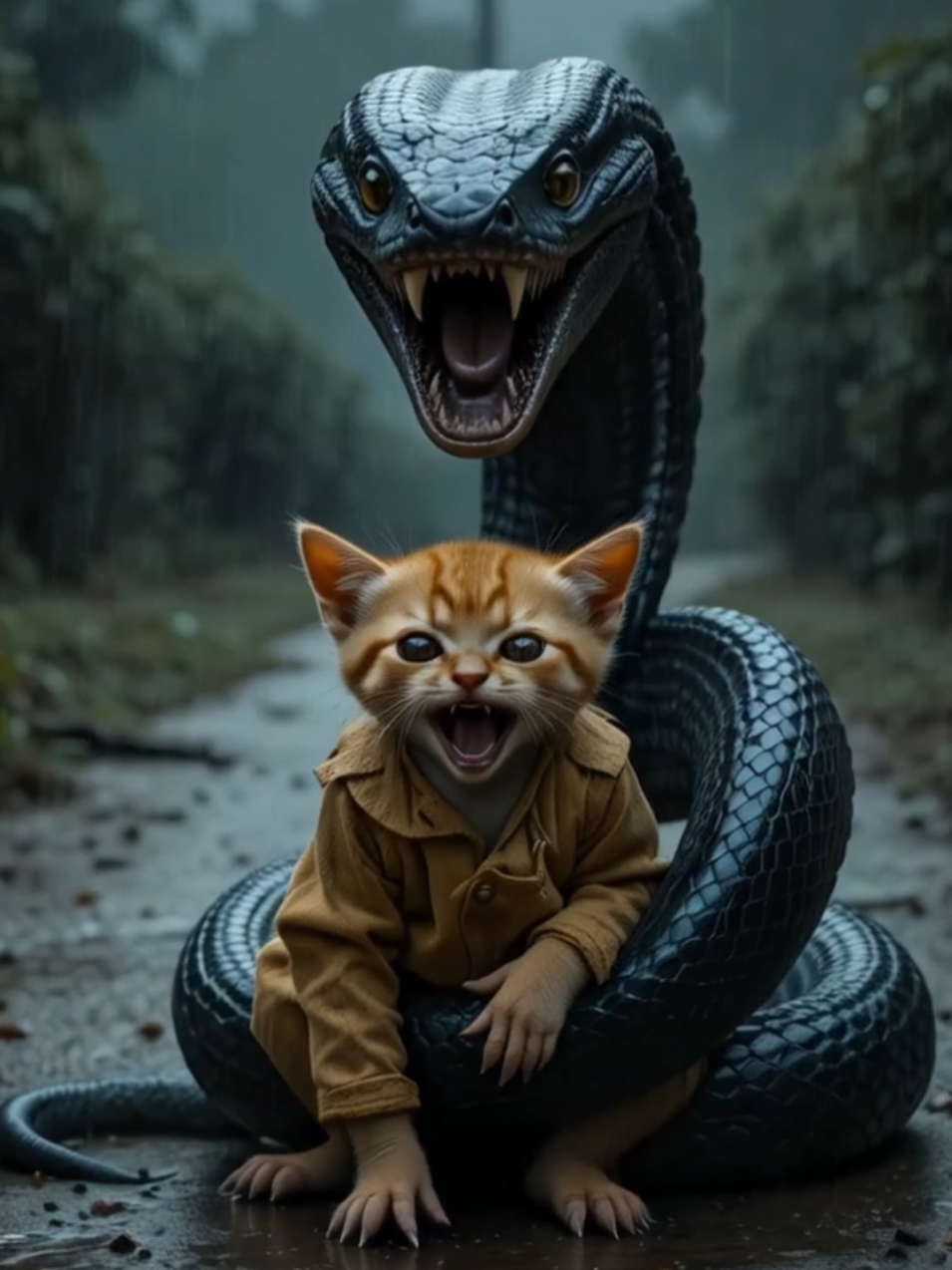 The kitten was swallowed by a dangerous snake and then what happened 3 😱😭 #emotional #poorcat #sadstory😔 #catsoftiktok #aivideo #lost #fyp #tiktok 