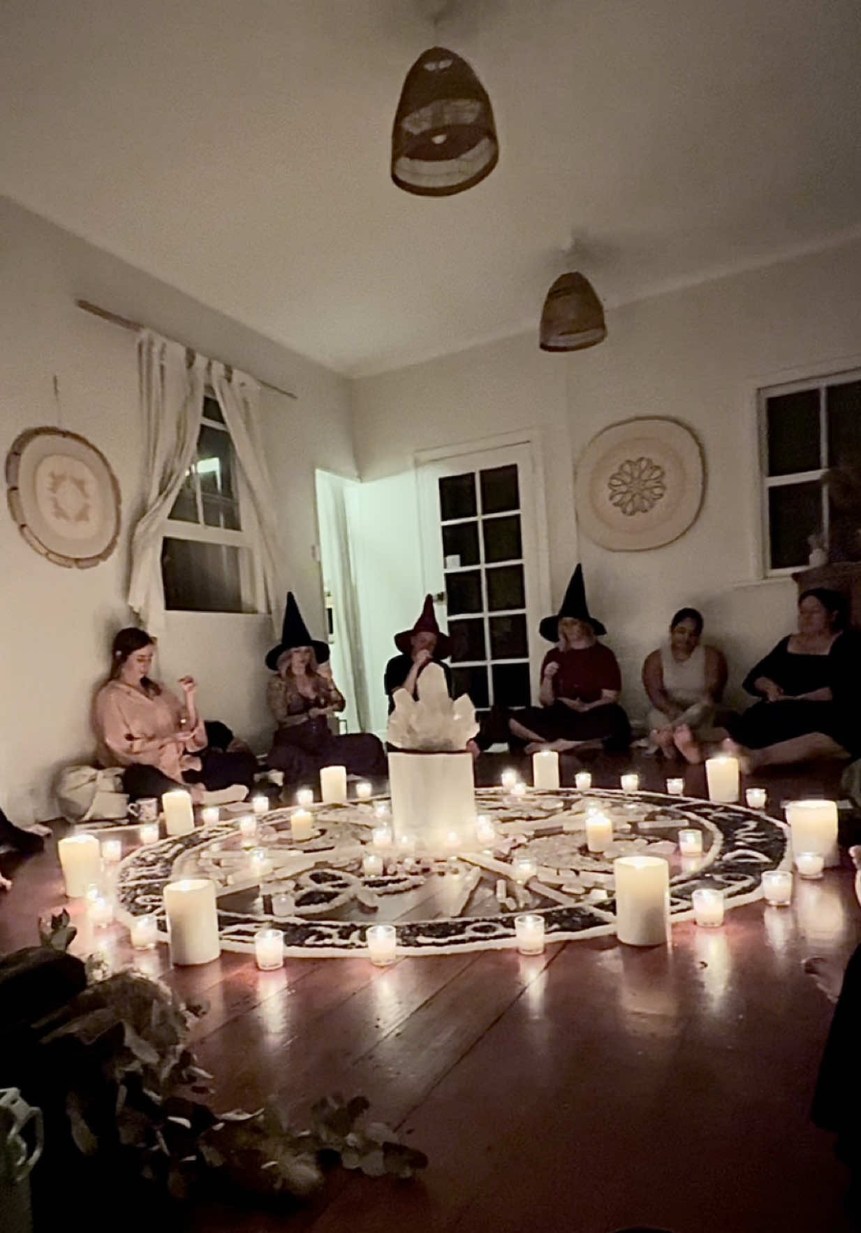 Magickal moments at our Coven gathering this evening whilst consecrating our Pendulums 🔮✨ #witch #witchcraft #newmoonritual #coven #moongathering #solareclipse #ariesseason #ritual 