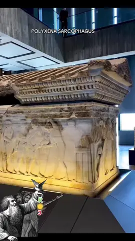 One of the long sides of the sarcophagus depicts the sacrifice of Polyxena, the youngest daughter of the Trojan king Priam and queen Hekabe at the tomb of Achilleus at the end of the Trojan War. Right next to the sacrifice scene, Trojan women are tearing their hair out in mourning. When you look at this sarcophagus, you will feel the helplessness of Polyxena and the pain of the Trojan women. Those women are from this land and one of us.#SARCOPHAGUS #grave #omg #tomb #fyp 