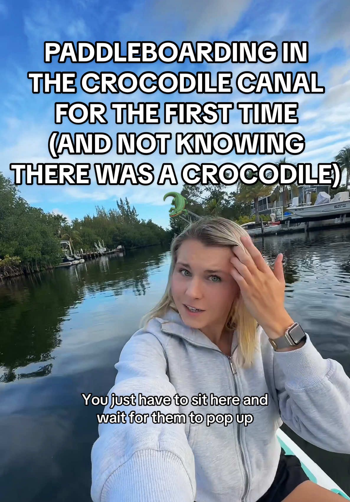 wait for the 🐊 at the end Just posted about why it’s ILLEGAL to touch manatees, and if crocs or gators eat manatees. Go check out that video! #crocodile #manatee #paddleboard #paddleboarding #floridakeys #florida 