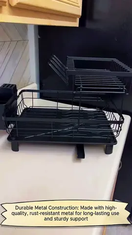 Maximize your kitchen space! 🍽✨ The 2-Tier Dish Drying Rack keeps your counter organized with a sturdy metal frame, knife holder & utensil cup! 🏡💦 Sleek black design for a modern touch! 🖤 #DishDryingRack #KitchenOrganization #SpaceSaver #HomeEssentials #TidyKitchen #MinimalistLiving #SmartStorage #Springtok #DeclutterYourHome #KitchenMustHave