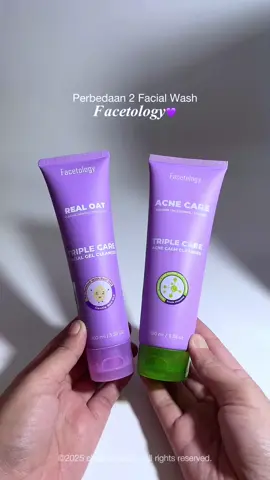 Perbedaan 2 facial wash facetology!💜 Real oat vs acne care, kalian pake yang mana nihh?😚✨ #facialwashfacetology #facetologyfacialwash #facetologytriplecarefacialgelcleanser #facetologytriplecareacnecalmcleanser 