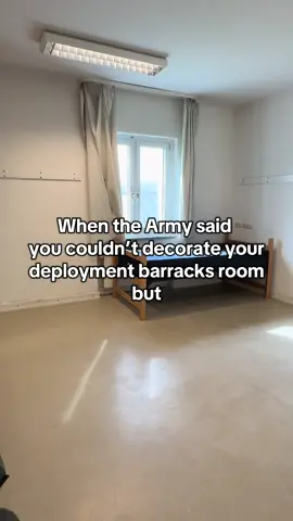 One thing about me ima decorate a room idc how long im in it for 🤷🏽‍♀️ I did the best I could with what I had … what yall think? #military #militarylife #miltok #army #airforce #marines #navy #barracksroom #barracks #fyp #fypage #viral #deployment #deploymentlife 